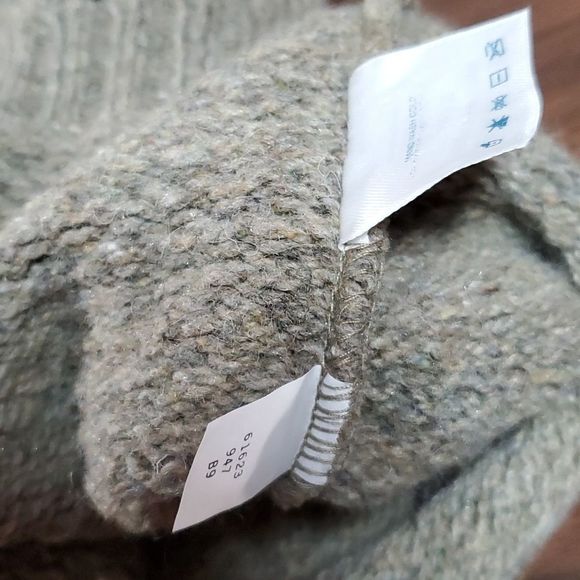 Vtg Lands End Mens XL Army Olive Green Nordic Ski Sweater Wool Faire Isle ¼ Zip - Picture 6 of 8